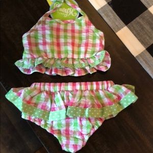 Toddler bathing suit smocked gingham